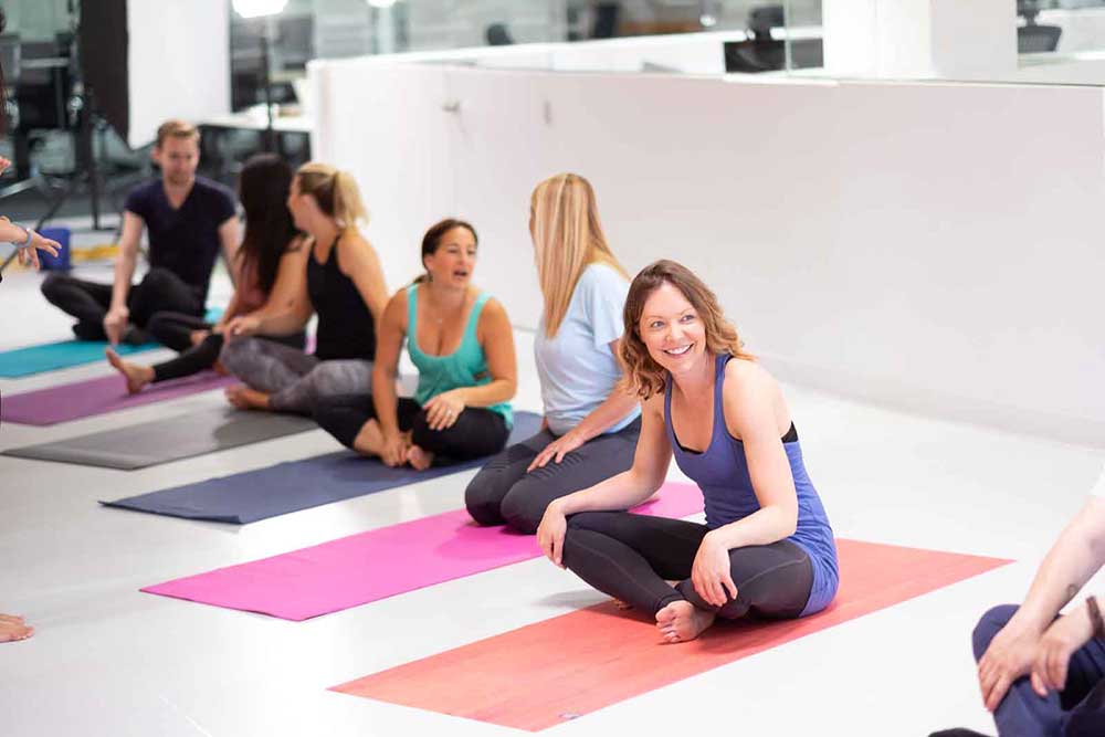 yoga on the floor at the office